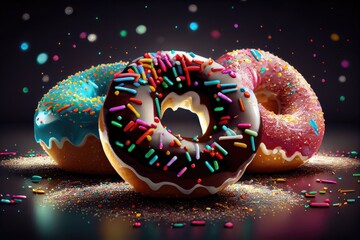 Donut Donuts Doughnut Doughnuts Glazed Frosted Sprinkles Jelly Filled Colorful Delicious Party Lights Dessert Celebration Background Image
