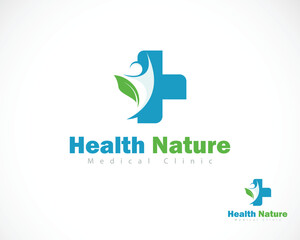 health nature logo creative icon design concept plus sign symbol people health medical