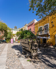 Beautiful, bright and colorful city streets in the Mexican city of Guanajuato.