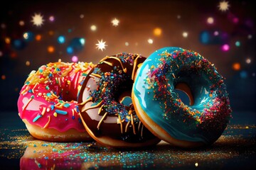 Donut Donuts Doughnut Doughnuts Glazed Frosted Sprinkles Jelly Filled Colorful Delicious Party Lights Dessert Celebration Background Image