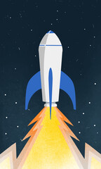 Rocket launch,ship.vector, illustration concept of business product on a market