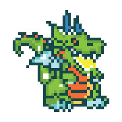 Obraz premium Pixel art flying dragon, dragon pixel illustration, Vector cartoon monster pixel design