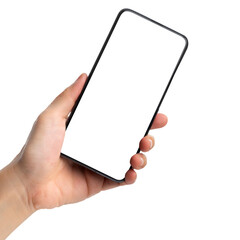 Hand holding smartphone with blank screen,mockup with copy space for advertising online