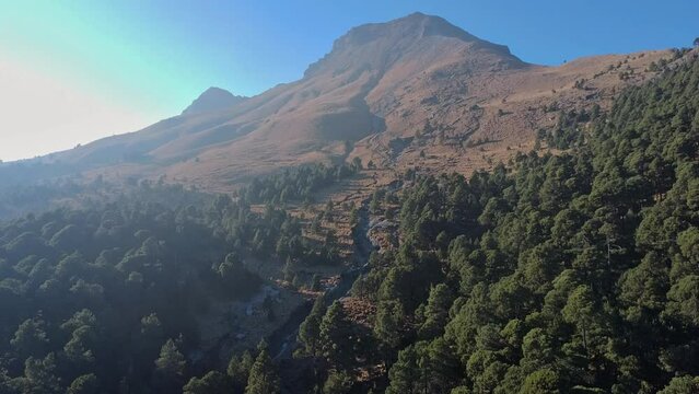Drone video view from the top of mountain, malinche volcano national park in America, Mexico nature outdoor healthy environment forest 