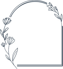 Fototapeta na wymiar Minimalist floral frame with hand drawn leaf and shape simple floral border