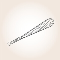 Hand drawn baseball bat of wood vector illustration in black