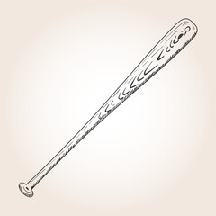 Hand drawn baseball bat of wood vector illustration in black