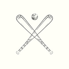 hand drawn baseball bat and ball vector illustration in black