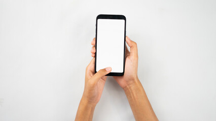 Two hand holding blank smartphone isolated