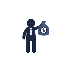 man holding dollar money bag flat icon