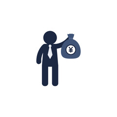 man holding yen money bag flat icon