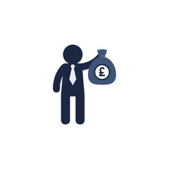 man holding euro money bag flat icon
