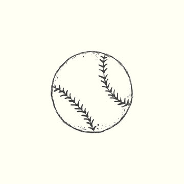 Baseball softball vector illustration in black. Detailed vintage style drawing