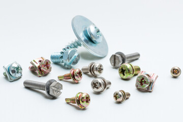Various screws with white background