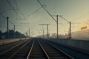 Fototapeta na wymiar View of the railway from the train window. Generative AI