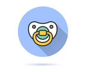 Baby pacifier icon with long shadow for graphic and web design.