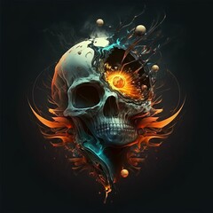 Scary Skull with flames Design Created with Generative AI Technology