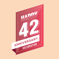 42nd anniversary celebration vector pink 3d design  on brown background abstract illustration