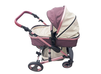 Baby stroller isolated on a white background. Modern baby stroller with bassinet. Baby carriage or...