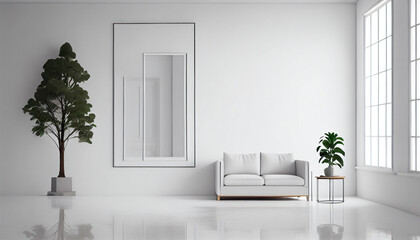 White minimalist living room created with Generative AI technology