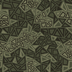 Geometric texture seamless pattern with triangles and polygpnal shapes. Abstract modern camo endless digital ornament for fabric and fashion textile print. Vector background.