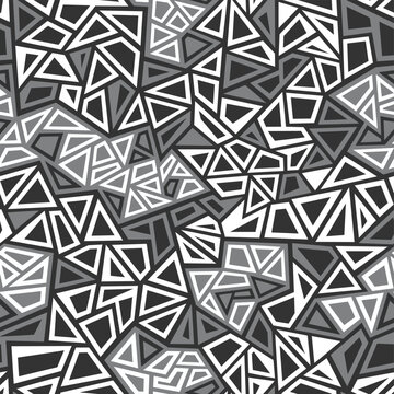Geometric texture seamless pattern with triangles and polygpnal shapes. Abstract modern camo endless digital ornament for fabric and fashion textile print. Vector background.