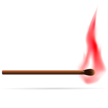 Realistic fire on a wooden matches. Red flames blazed, hot on wooden matches vector illustration