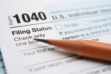 Tax form 1040 U.S. Individual Income Tax Return, business finance concept.