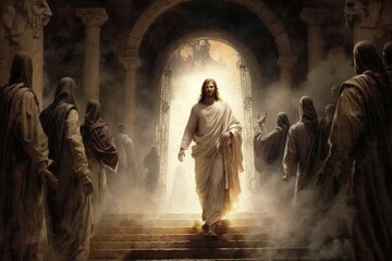 Jesus Christ's Grand Entrance Into Heaven Generative AI - obrazy, fototapety, plakaty