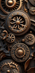 Vintage rusty Machinery gears steampunk background. Generative AI