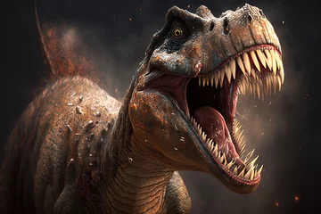 Foto op Aluminium Close-up of a dinosaur t-rex screaming. Generative AI. © Martin