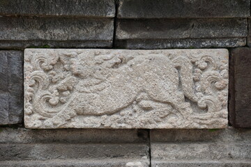 Carved stone of penataran temple (panataran temple), Blitar, East Java Indonesia