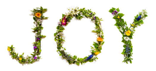 Blooming Flower Letters Building English Word Joy