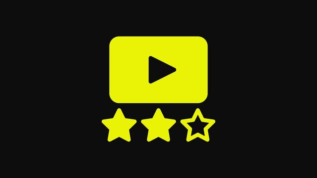 Yellow Film or movie cinematography rating or review icon isolated on black background. 4K Video motion graphic animation
