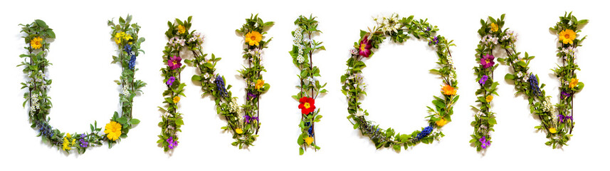 Blooming Flower Letters Building English Word Union