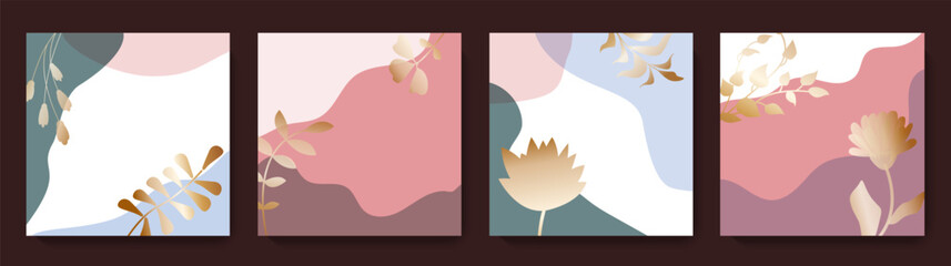 Minimalist social media post templates. Abstract spring floral backgrounds set. Editable vector illustration for greeting card, banner, web ads, mobile apps