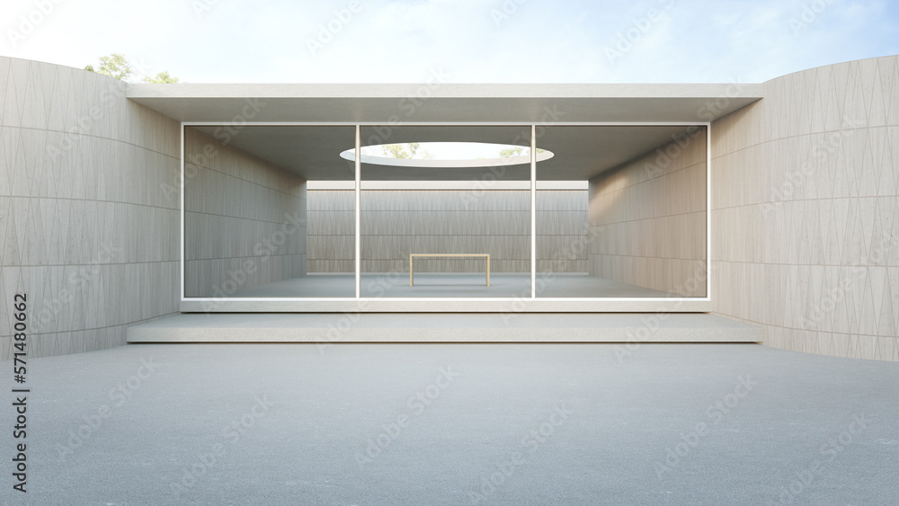 Poster minimal architecture design 3d rendering of modern building. empty floor for car park and concrete w