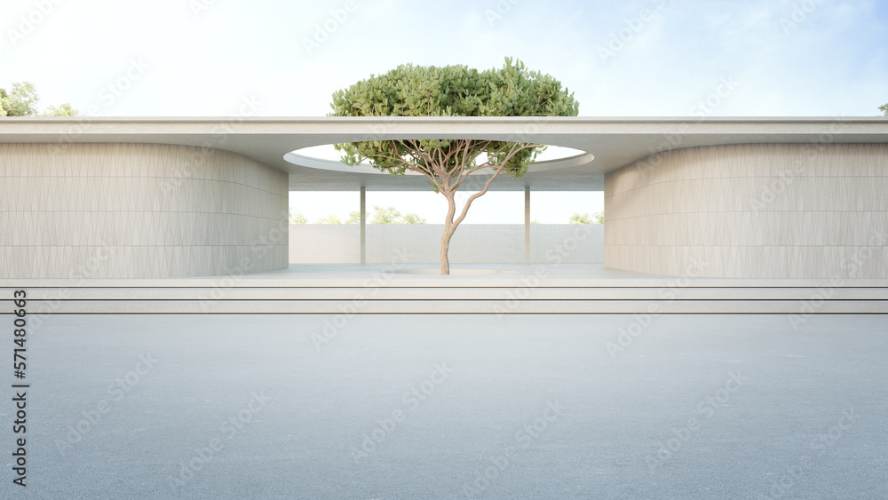Aufkleber minimal architecture design 3d rendering of modern building. empty floor for car park and concrete w