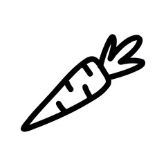 Simple black line drawing of cartoon doodle carrot on white background. Vector illustration
