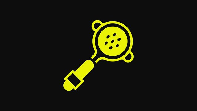 Yellow Coffee filter holder icon isolated on black background. 4K Video motion graphic animation