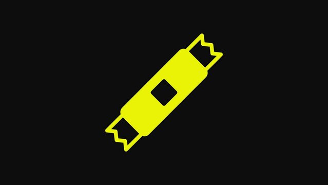 Yellow Sugar stick packets icon isolated on black background. Blank individual package for bulk food products as coffee, salt, spices. 4K Video motion graphic animation