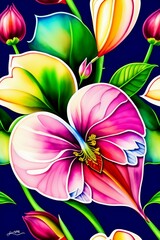 Close-up view of Bleeding heart in a watercolor style with seamless background pattern, created with Generative AI technology