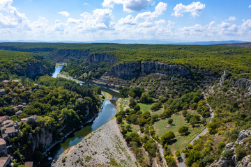 Aerial view of Balazuc, one of the most beautiful village in Ardeche, South of France