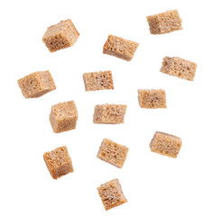 Flying croutons, cubes, transparent background