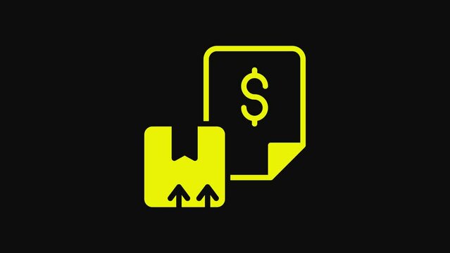 Yellow Waybill icon isolated on black background. 4K Video motion graphic animation