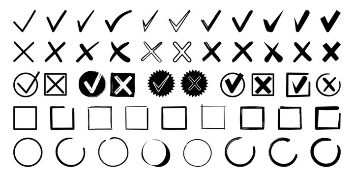 Free Vector  Check mark and cross square hand drawn collection