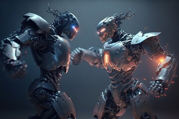 a fight between two futuristic robots