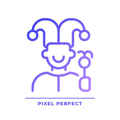 Jester pixel perfect gradient linear vector icon. Archetype. Personality trait. Psychoanalytic theory. Thin line color symbol. Modern style pictogram. Vector isolated outline drawing