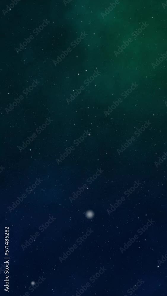 Wall mural falling snowflakes from the starry sky with changing color smoothly, vertical 4k loop background at 