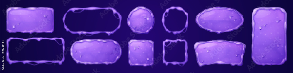 Poster slime name plate kit for game ui. purple phlegm texture square and circle avatar frame isolated vect